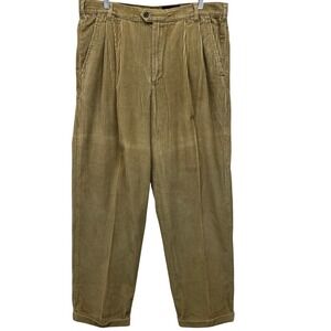 Vintage Eddie Bauer Mens Khaki Tan Corduroy Pleated Pants Size 38x32  Rolled Hem